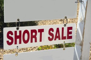 short sale sign on pole with copy space